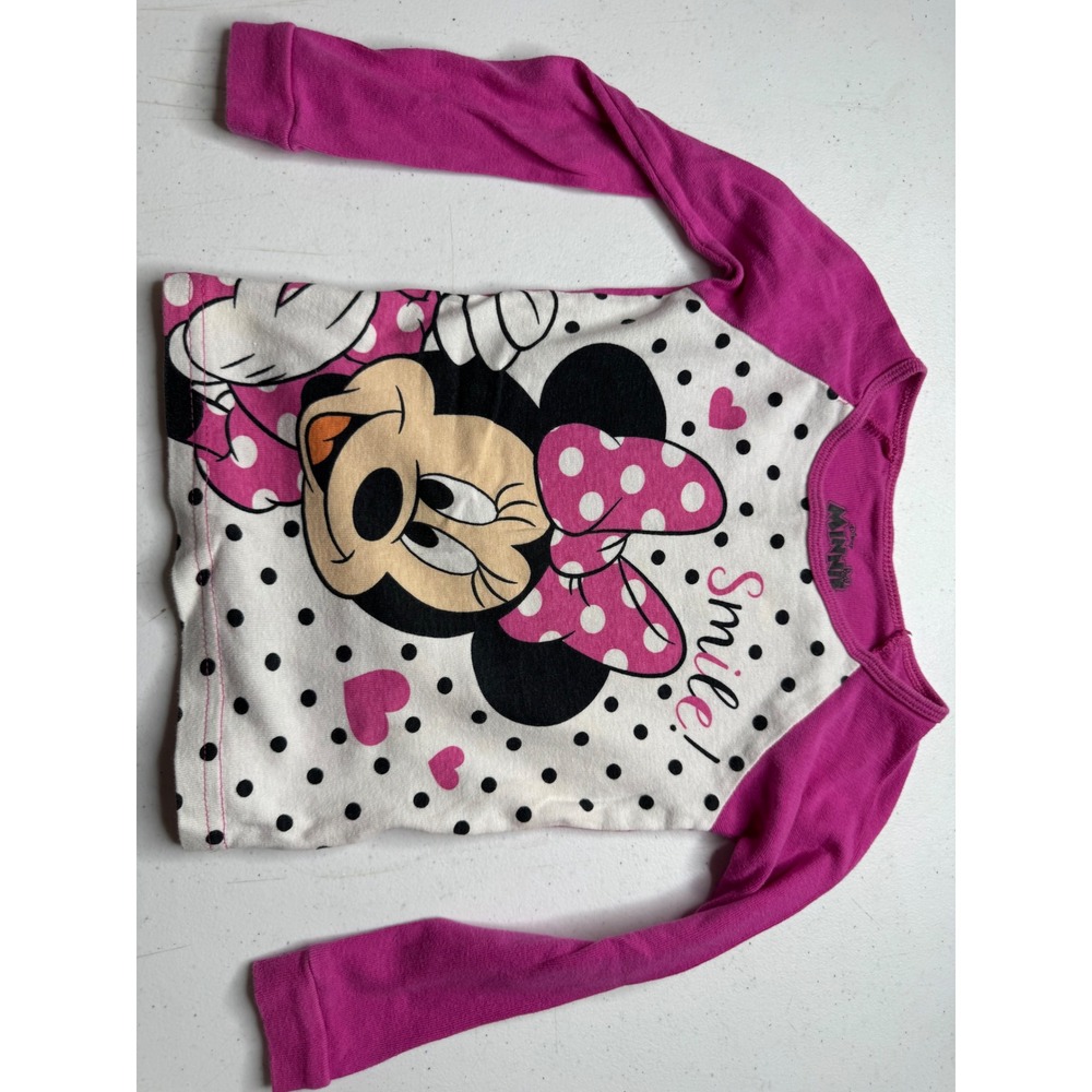 Disney Minnie‎ Mouse Girls 4T Pink Polka Dot Long Sleeve Pajama Top Raglan Shirt